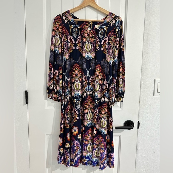 Anthropologie Maeve 3/4 Sleeves Motif Prints Midi Dress - Picture 1 of 9